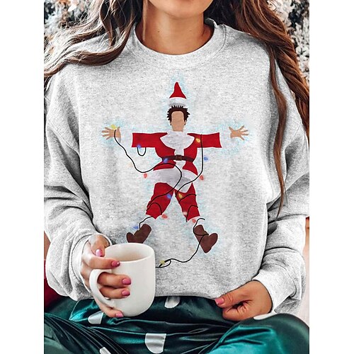 

Damen Zur Seite fahren Weihnachts -Sweatshirt Sportbekleidung Lustig Festival Grau Weihnachtsmann Party Weihnachten Rundhalsausschnitt Langarm Oberteil Mikro-elastisch Herbst Winter