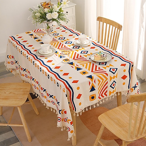 

Boho Rectangle Tablecloth Cotton and Linen Table Cloth Table Cover for Party, Family Dining, Restrant