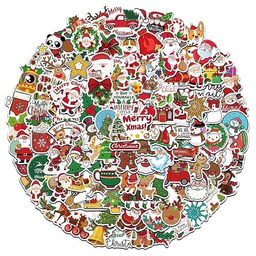 

100pcs Christmas Stickers Christmas Decorations Waterproof Santa Claus Stickers For Laptop Water Bottles Envelopes Gifts Tags Crafts Windows Snowboard, Holiday Stickers