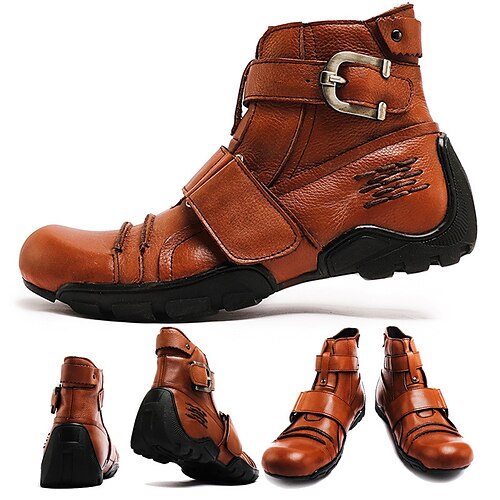 

Homme Femme Bottes Bottes de motard Bottes Moto Bottes de travail Chaussures faites à la main Randonnée Marche Rétro Vintage Décontractées Extérieur du quotidien Cuir Chaud Augmentation de la hauteur