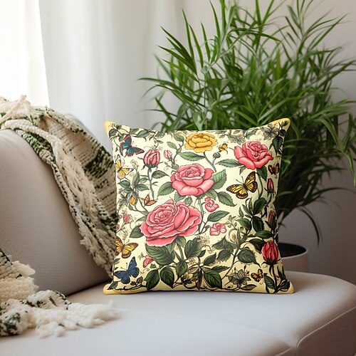 

Funda de almohada de doble cara floral vintage, 1 pieza, funda de cojín cuadrada decorativa suave, funda de almohada para dormitorio, sala de estar, sofá, silla