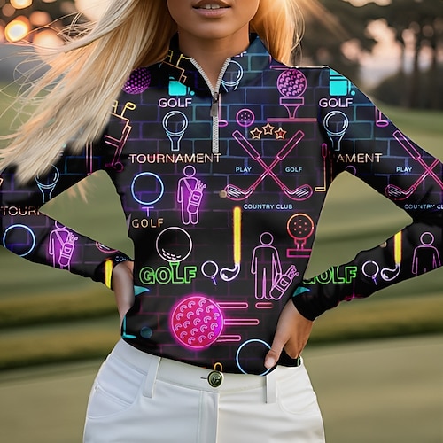 

Mujer Camisas de polo Camiseta de golf Transpirable Secado rápido Dispersor de humedad Manga Larga Ropa de golf ropa de golf Ajuste regular Cremallera Cuello alto Gracioso Impreso Primavera Otoño
