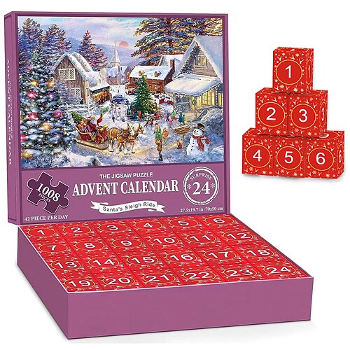 

Puzzle Calendrier de l'Avent 2023 à 1008 pièces pour adultes et enfants, calendrier compte à rebours de 24 jours, la naissance de Jésus, puzzle de jeu familial, idée cadeau de Noël pour adolescents