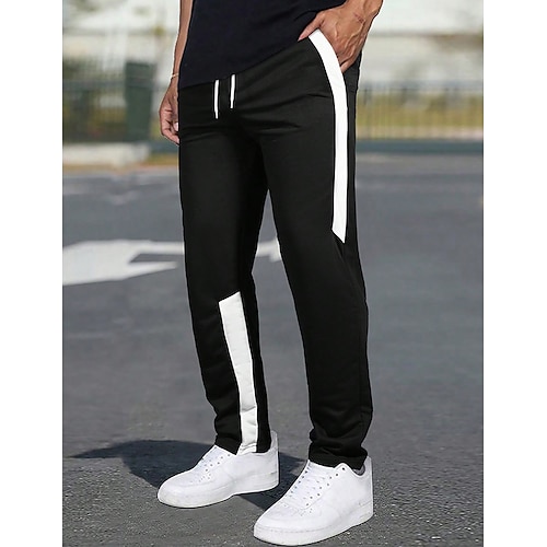 

Hombre Pantalones de Deporte Pantalón Jogger Pantalones deportivos de pierna recta Bolsillo Correa Cintura elástica Bloque de color Comodidad Transpirable Exterior Diario Noche Moda Casual Negro