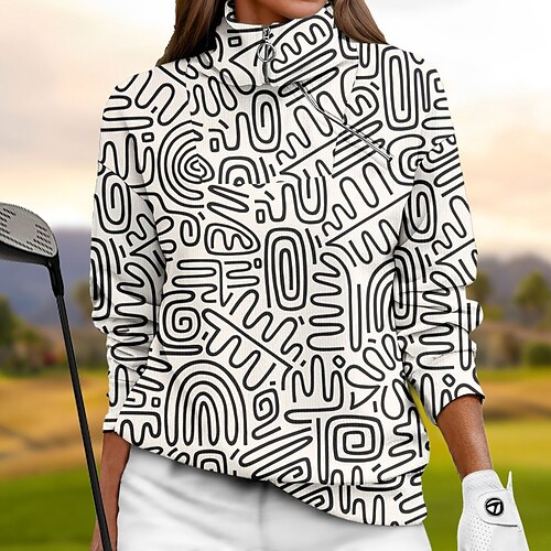 

Damen Golf-Hoodie Golfpullover Golf-Sweatshirt warm Atmungsaktiv Feuchtigkeitsableitung Langarm Golf-Oberbekleidung Shirt Regular Fit 1/4 Reißverschluss Stehkragen Bedruckt Frühling Herbst Tennis