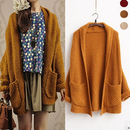 

Damen Strickjacke Öffnung vorne Gehäkelt Stricken Alpakawolle Tasche Herbst Winter Standard Outdoor Täglich Ausgehen Stilvoll Brautkleider schlicht Weich Langarm Feste Farbe Wein Orange Beige