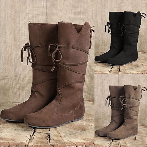 

Women's Boots Motorcycle Boots Plus Size Work Boots Outdoor Work Daily Mid Calf Boots Flat Heel Round Toe Vintage Fashion Classic PU Zipper Solid Color Black Brown Khaki