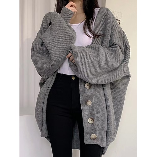 

Mulheres Sueter Cardigan Saltador Estriado Tricotar Longo Patchwork Botão Côr Sólida Abertura Frontal à moda Casual Ao ar livre Diário Outono Inverno Bege Café Tamanho Único