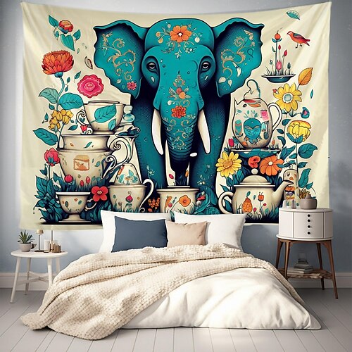 

Elephant Flower Boho Hanging Tapestry Wall Art Large Tapestry Mural Decor Photograph Backdrop Blanket Curtain Home Bedroom Living Room Decoration