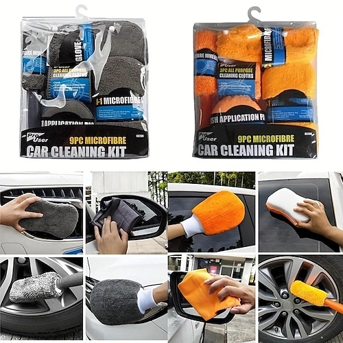 Kit de nettoyage de voiture, Kit d'entretien de voiture de 9 pièces