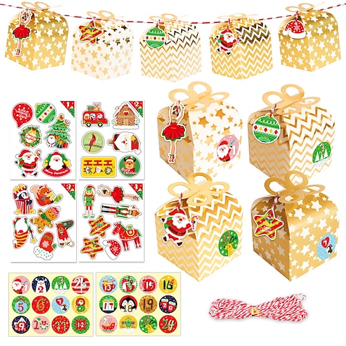 

24 Geschenktüten für Weihnachten, Adventskalender-Geschenktüten, 24-Tage-Countdown-Kalender-Hängetüten, 2023 Weihnachts-Kraftpapier-DIY-Tasche mit Seil Etikett