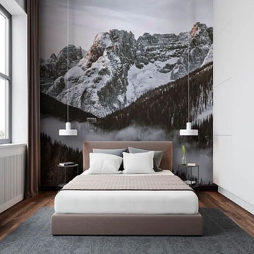 

Winter Landscape Wallpaper Mural Mountain Wall Covering Sticker Peel and Stick Removable PVC/Vinyl Material Self Adhesive/Adhesive Required Wall Decor for Living Room Kitchen Bathroom