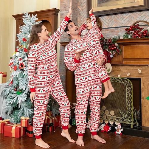 

Familie Weihnachten Pyjamas Graphic Heim Bedruckt Rote Langarm Mama und ich Outfits Aktiv Passende Outfits