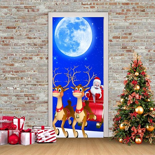 

adesivos 3d de natal adesivos de porta à prova d'água adesivos de porta de natal mural casca autoadesiva papel de parede adesivo de pvc decalque de parede removível para decoração de escritório