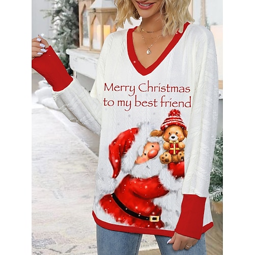 

Damen Hässlicher Weihnachtspullover Pullover V Ausschnitt Gerippt Stricken Polyester Strick Bedruckt Herbst Winter Standard Outdoor Weihnachten Festtage Täglich Stilvoll Brautkleider schlicht Langarm