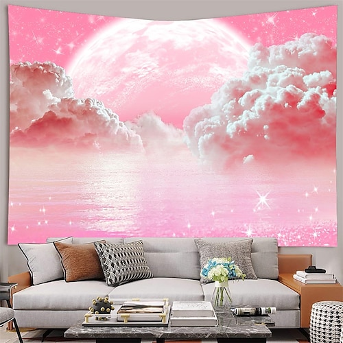 

Tapiz colgante de paisaje rosa, arte de pared, tapiz grande, decoración mural, fotografía, telón de fondo, manta, cortina, hogar, dormitorio, sala de estar