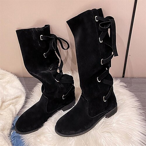 

Mulheres Botas Botas desleixadas Tamanhos Grandes Botas de amarrar Ao ar livre Trabalho Diário Botas Longas Inverno Salto Robusto Dedo Apontado Vintage Moda Elegante Camursa Sintética Com Cadarço Côr