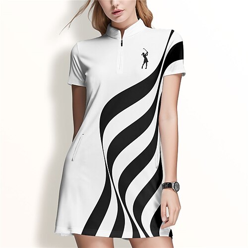 

Women's Tennis Dress Golf Dress Breathable Quick Dry Moisture Wicking Short Sleeve Dress Golf Apparel Regular Fit Zipper Printed Summer Tennis Golf Pickleball