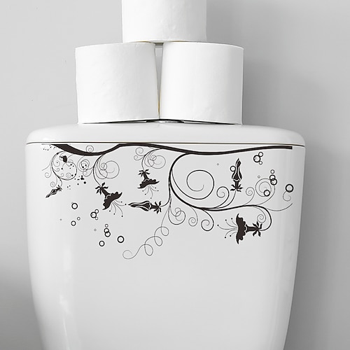 

Autocollants muraux décoratifs pour siège de toilette à fleurs noires, autocollants pour salle de bain.