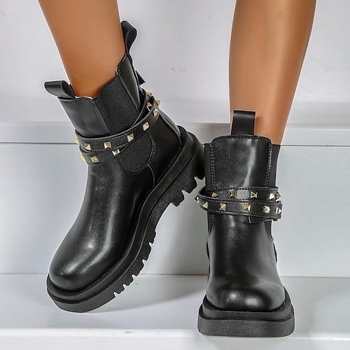 

Damen Stiefel Chelsea-Stiefel Springerstiefel Übergrössen Täglich Stiefeletten Stiefeletten Plattform Blockabsatz Brautkleider schlicht Komfort Minimalismus Kunstleder Schnürsenkel Feste Farbe Schwarz