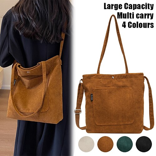 

Mulheres Bolsa crossbody Sacola de Viagem Bolsa de ombro Bolsa Hobo Veludo Cotelê Ao ar livre Diário Feriado Grande Capacidade Leve Durável Côr Sólida off white Preto Marron