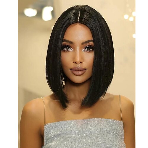 

yaki preto curto bob perucas peruca de cabelo liso parte lateral tigela corte peruca cosplay resistente ao calor natural olhando perucas completas sintéticas para mulheres perucas de festa de natal