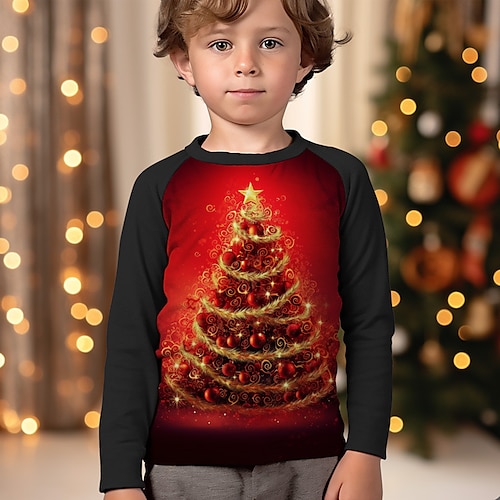 

Christmas Boys 3D Christmas Tree Raglan Sleeve Shirt Long Sleeve 3D Print Fall Winter Sports Fashion Streetwear Polyester Kids 3-12 Years Crew Neck Outdoor Casual Daily Regular Fit