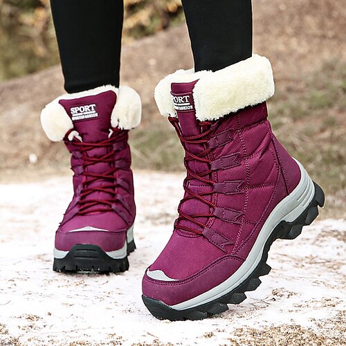 

Women's Boots Snow Boots Soft Shoes Comfort Shoes Daily Mid Calf Boots Lace-up Platform Flat Heel Round Toe Plush Comfort Minimalism Polyester Faux Fur PU Lace-up Solid Color Black Red