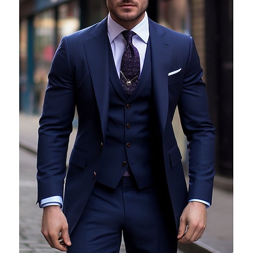 

Black Burgundy Navy Blue Men's Wedding Suits 3 Piece Solid Colored Slim Fit Single Breasted Two-buttons 2023