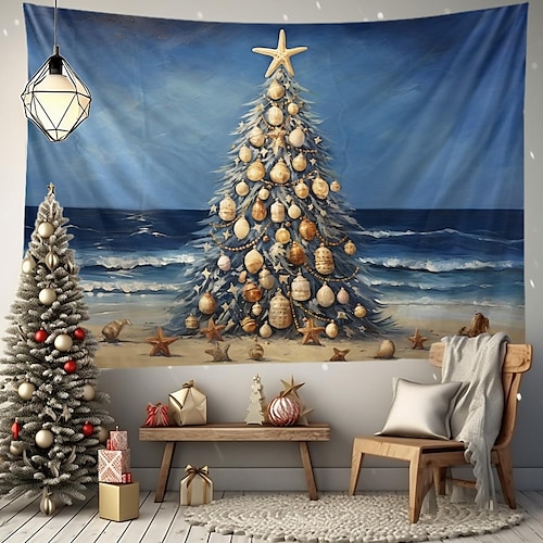 

Natal praia concha árvore pendurado tapeçaria arte da parede natal grande tapeçaria mural decoração fotografia pano de fundo cobertor cortina casa quarto sala de estar decoração
