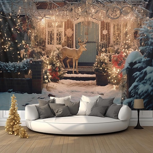 

lanterna de alce de natal tapeçaria suspensa arte de parede natal grande tapeçaria mural decoração fotografia pano de fundo cobertor cortina casa quarto decoração de sala de estar