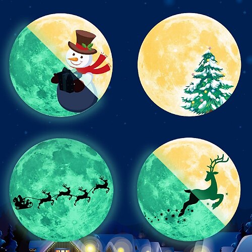 

Christmas Snowman Elk Snowflake Moon Wall Decal Fluorescent Christmas Tree Moon Circular Luminescence