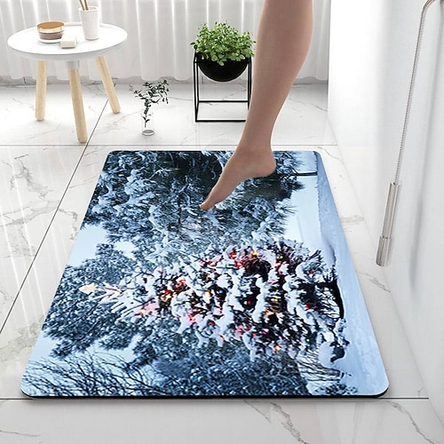 

Tapis de bain en terre de diatomées pour décoration de salle de bain de Noël, tapis souple en caoutchouc antidérapant, séchage rapide, super absorbant, fin pour sous la porte – Tapis de sol pour salle