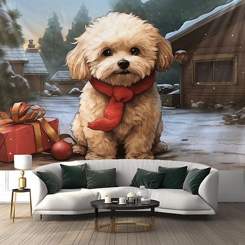 

Christmas Animal Dog Hanging Tapestry Wall Art Large Xmas Tapestry Mural Decor Photograph Backdrop Blanket Curtain Home Bedroom Living Room Decoration