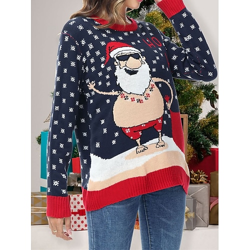 

Damen Hässlicher Weihnachtspullover Pullover Weihnachtspullover Rundhalsausschnitt Gerippt Stricken Acryl Strick Bedruckt Herbst Winter Standard Outdoor Weihnachten Täglich Modisch Brautkleider