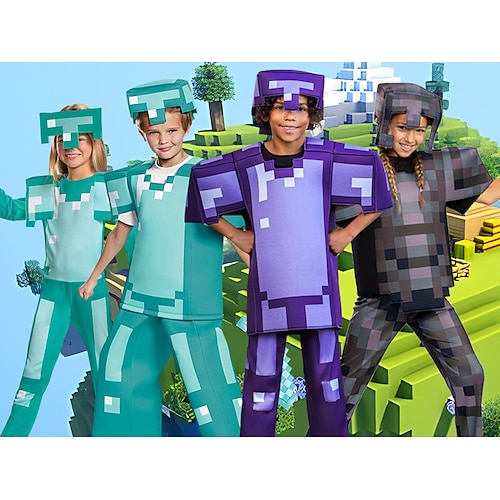 

Minecraft Cosplay Cosplay Costume Halloween Group Family Costumes Boys Girls' Movie Cosplay Cosplay Halloween Dark Green Purple Green Costume Halloween Carnival Masquerade Polyester