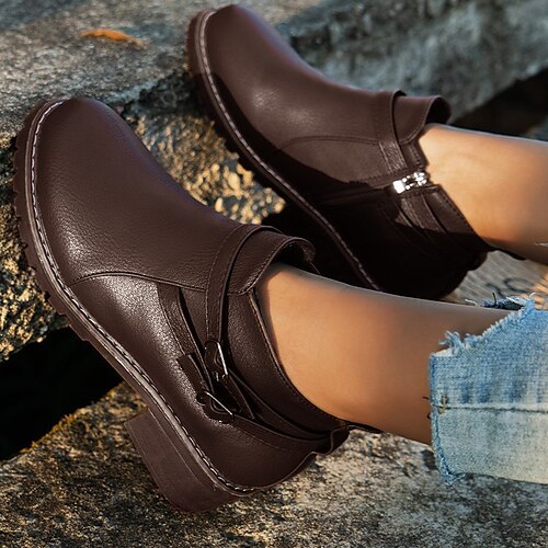 

Femme Bottes Bottes de Combat Bottes Moto Grandes Tailles Extérieur du quotidien Bottines Bottines Boucle Talon Plat Rétro Vintage Mode Décontractées Faux Cuir Fermeture Couleur unie Noir Marron