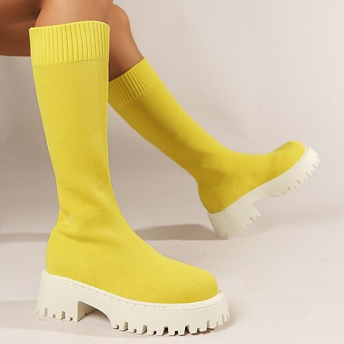 

Mujer Botas Botas con plataforma Calcetines Tallas Grandes Exterior Diario Botines Botines Plataforma Dedo redondo Casual Minimalismo Flying Weaving Mocasín Color sólido Negro Amarillo Azul