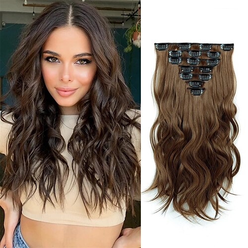 

Extensions synthétiques Clips Cheveux Synthétiques Longue Extension des cheveux A Clipser 7 pièces Doux Résistant à la chaleur Duveteux Femme