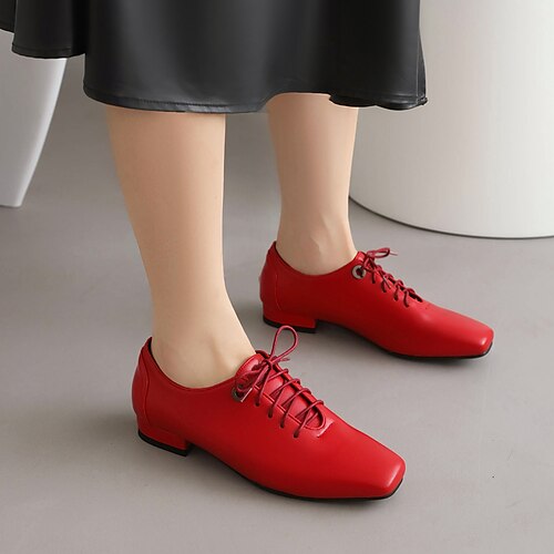 

Women's Heels Flats Brogue Daily Block Heel Square Toe Vintage Elegant Casual Walking PU Lace-up Solid Color Black Red Beige