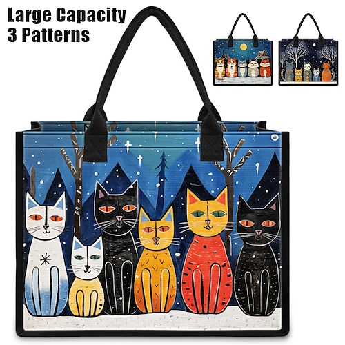 

Mulheres Bolsa de Mão Sacola de Viagem Bolsa Boston Poliéster Ao ar livre Compras Diário Estampado Grande Capacidade Dobrável Leve Gato Azul Marinho Azul Real Azul