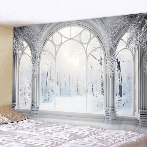 

Weihnachten Schnee Fenster hängende Wandteppich Wandkunst Weihnachten große Wandteppich Wanddekoration Foto Hintergrund Decke Vorhang Zuhause Schlafzimmer Wohnzimmer Dekoration