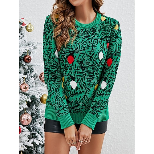 

Women's Ugly Christmas Sweater Pullover Sweater Jumper Crew Neck Ribbed Knit Polyester Patchwork Fall Winter Regular Outdoor Christmas Daily Stylish Casual Soft Long Sleeve Color Block Snowflake