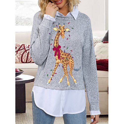 

femme laid noël pull pull pull col rond tricot côtelé polyester tricoté imprimé automne hiver régulier extérieur Noël vacances quotidien stylé décontracté manches longues animal jaune marron