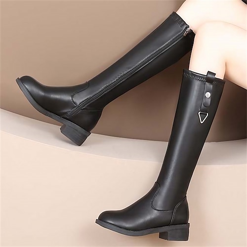 

Mujer Botas Botas con plataforma Calcetines Tallas Grandes Exterior Diario Botas hasta la rodilla Remache Tacón Plano Dedo redondo Vintage Moda Sensual Cuero Sintético Cremallera Color sólido Negro