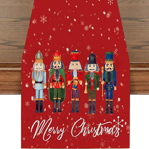 

Weihnachts-Nussknacker-Merry-Xmas-Tischläufer, saisonale Winterferien-Küchen-Esstischdekoration für drinnen und draußen, Zuhause, Party-Dekoration, Weihnachtsdekoration