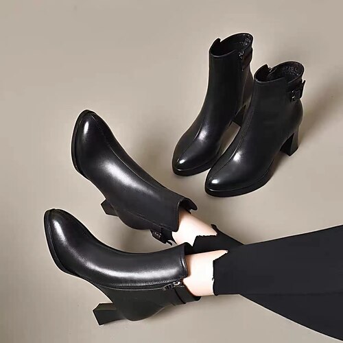 

Women's Boots Combat Boots Daily Chunky Heel Round Toe Casual Faux Leather Zipper Black