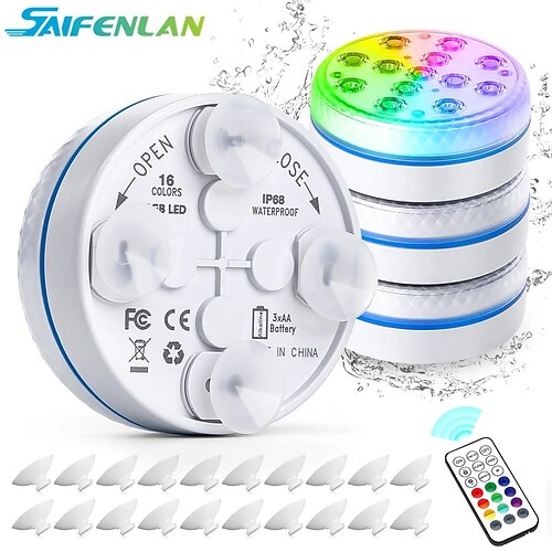 

8,5 cm 13 cuentas de luz 16 colores control remoto rf cuatro imanes con ventosa luz led de buceo para piscina