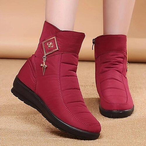 

Women's Boots Snow Boots Plus Size Daily Fleece Lined Booties Ankle Boots Flat Heel Round Toe Casual Comfort Elastic Fabric Zipper Solid Color Black Red Blue