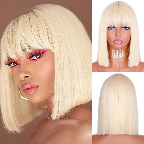 

Cosplay Kostüm Perücke Synthetische Perücken Glatt Kinky Glatt Bob Bubikopf Maschinell gefertigt Perücke 12 Zoll Cremig-weiß Schwarz Synthetische Haare Damen Weiß Natur Schwarz
